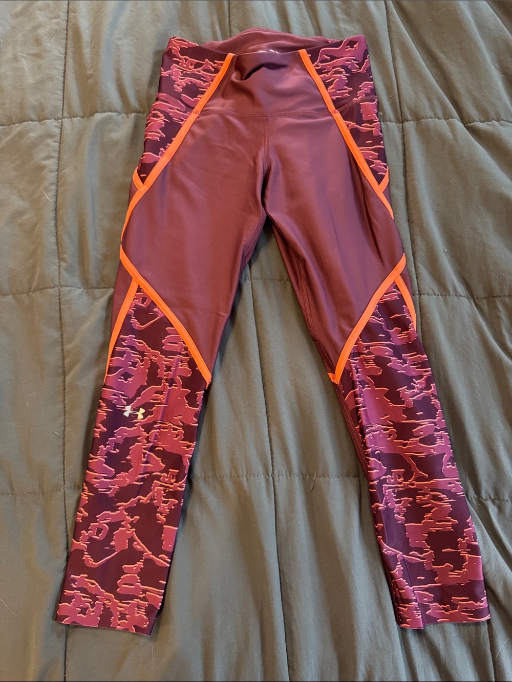 Under Armour Maroon & Pink Patterned Leggings with Orange Piping